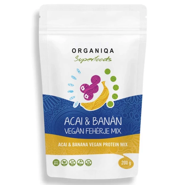 100% bio acai-banán vegán fehérje mix 200 g - Organiqa