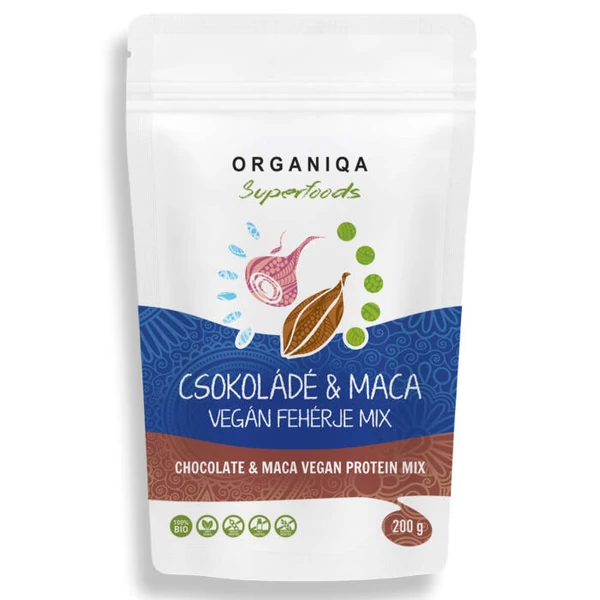 100% bio csokoládé-maca vegán fehérje mix 200 g - Organiqa