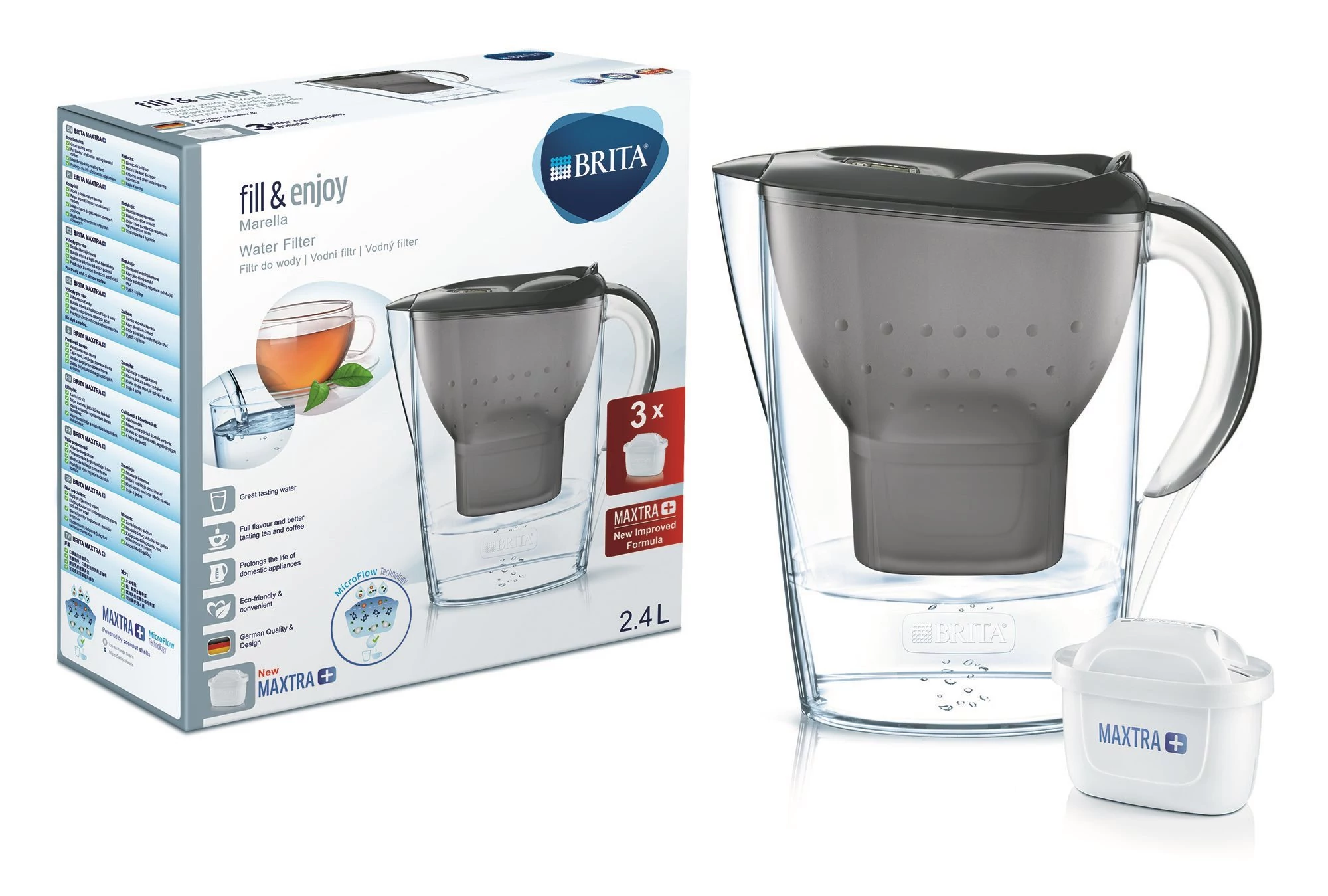 Brita Marella 2,4 l SZETT grafitszürke vízszűrő kancsó 3 db szűrőbetéttel