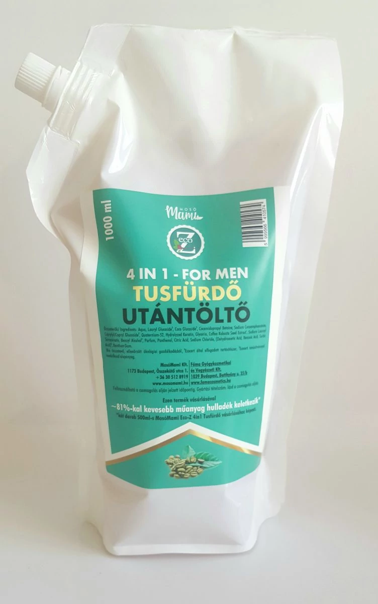 4 in 1 férfi tusfürdő utántöltő 1 liter - Eco-Z