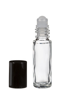 Mini golyós üvegcse fekete kupakkal 5 ml