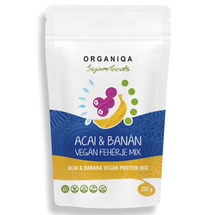 100% bio acai-banán vegán fehérje mix 200 g - Organiqa