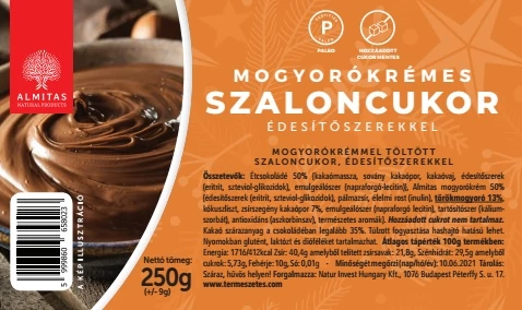 Szaloncukor Mogyorókrémes, édesítőszerekkel 250 g 
