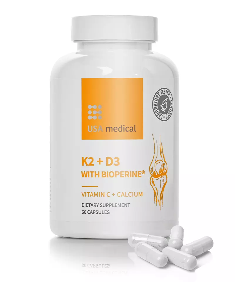 K2+D3 kapszula C-vitaminnal és Bioperine® feketebors kivonattal – 60 db - USA Medical